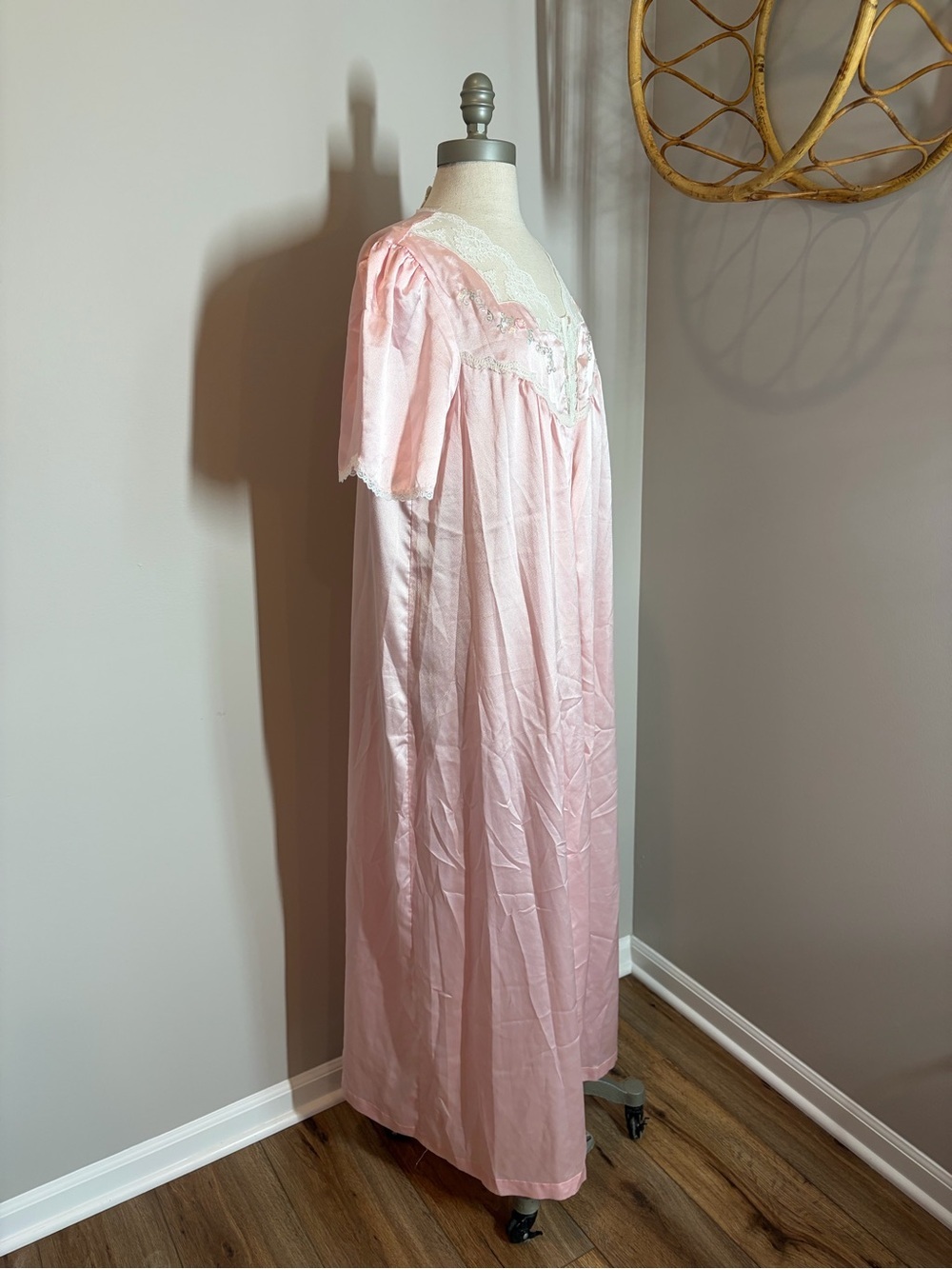 vintage pink satin coquette whimsical maxi romantic nightgown cape dress - Picture 10 of 13